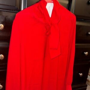 Ann Taylor Red Blouse with Bow Tie
